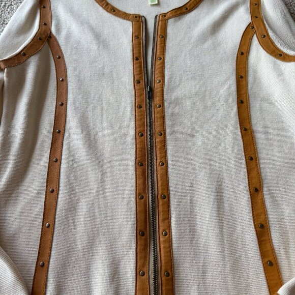 Sigrid Olsen Silk-Cotton Cardigan w/ Leather Accents | Size S - Picture 3 of 7